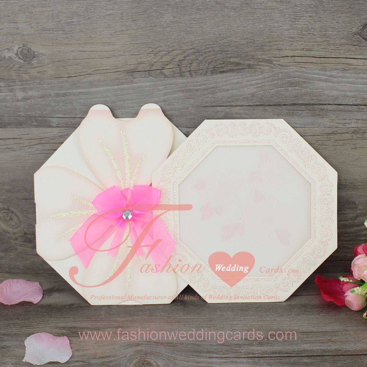 Pink Glitter Wedding Invitation Card Template